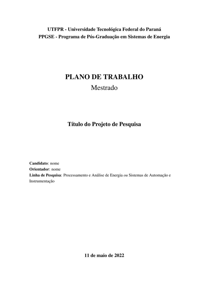 Modelo de Plano de Trabalho PPGSE