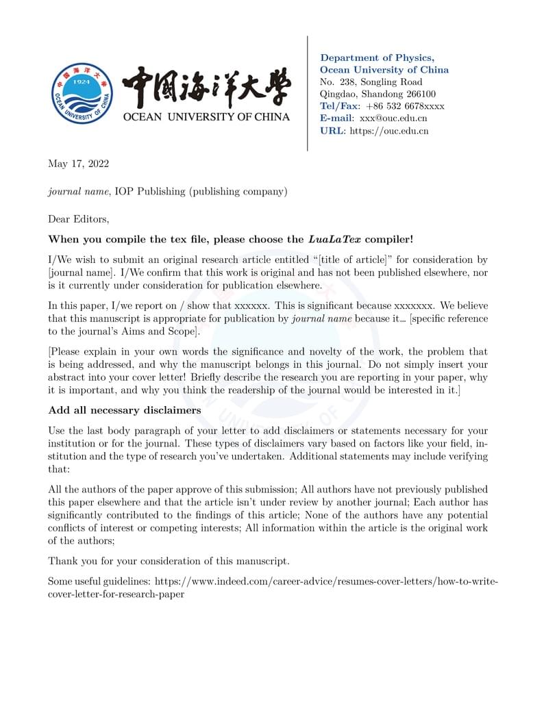 OUC Cover Letter Template