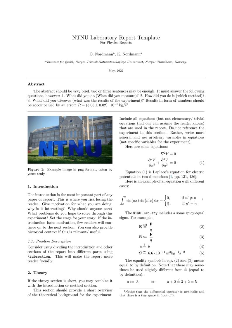 NTNU Laboratory Report in Physics