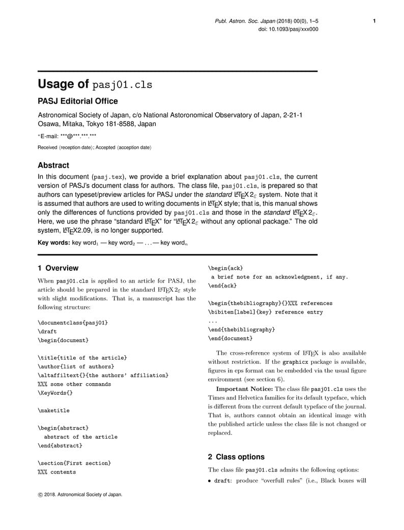 Template for Publications of the Astronomical Society of Japan (PASJ)