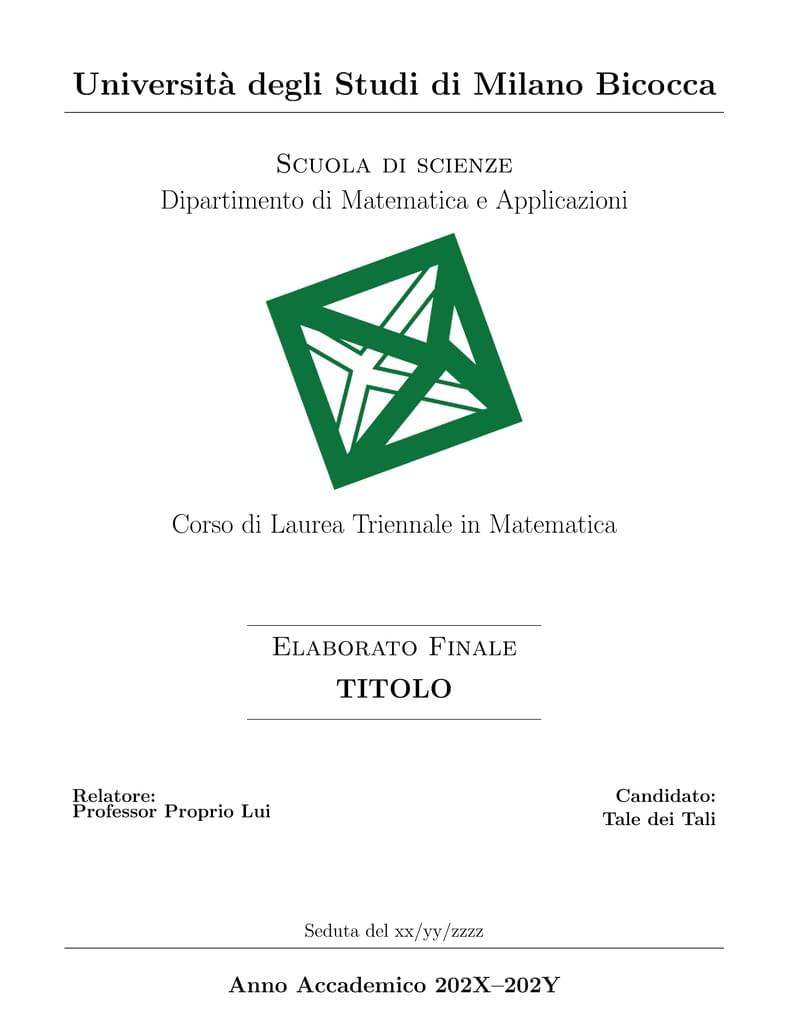 Copertina Tesi Università di Milano Bicocca Unimib (Thesis frontpage)