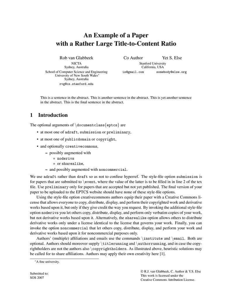Electronic Proceedings in Theoretical Computer Science (EPTCS) LaTeX Style