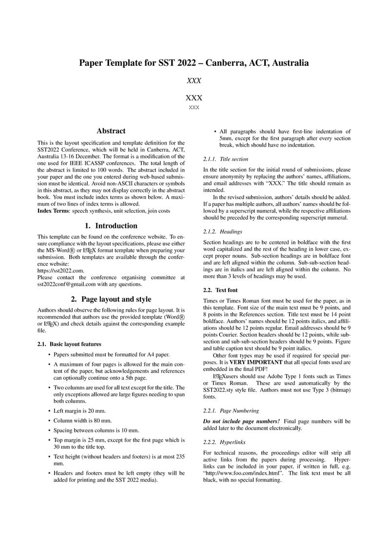 Paper Template for SST 2022 -- Canberra, ACT, Australia