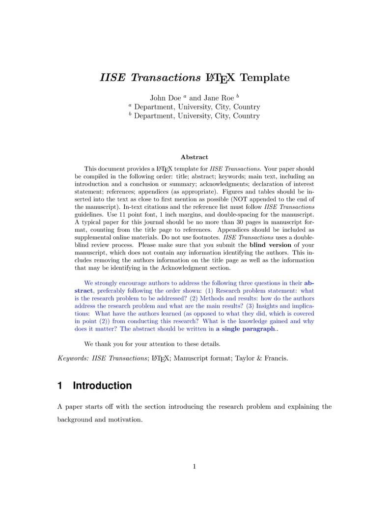 A Template for IISE Transactions