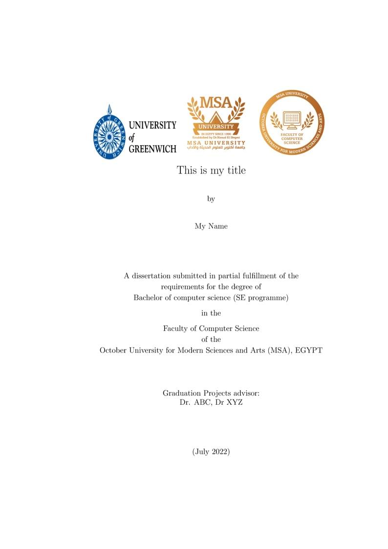 Fall 2022 October University for Modern Sciences and Arts CS GP Thesis Bsc Template