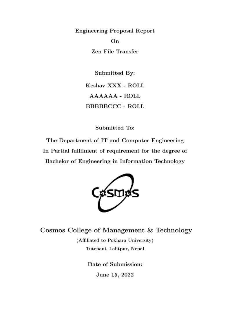 Cosmos College(PU Affiliated) Proposal Project Report