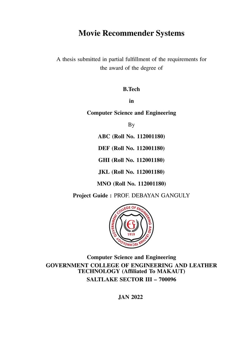 Government College of Engineering and Leather Technology Thesis