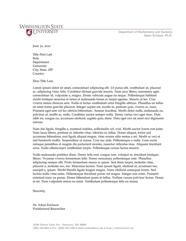 WSU Letter Template