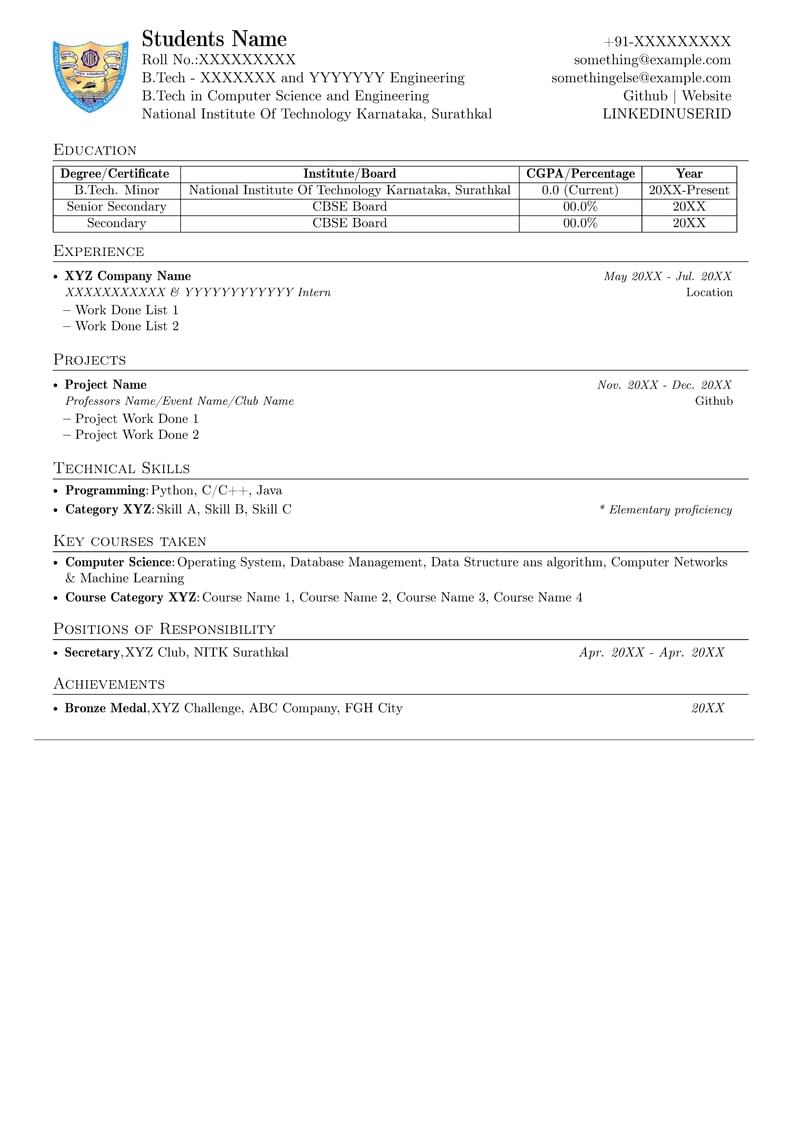 NITK Surathkal Résumé