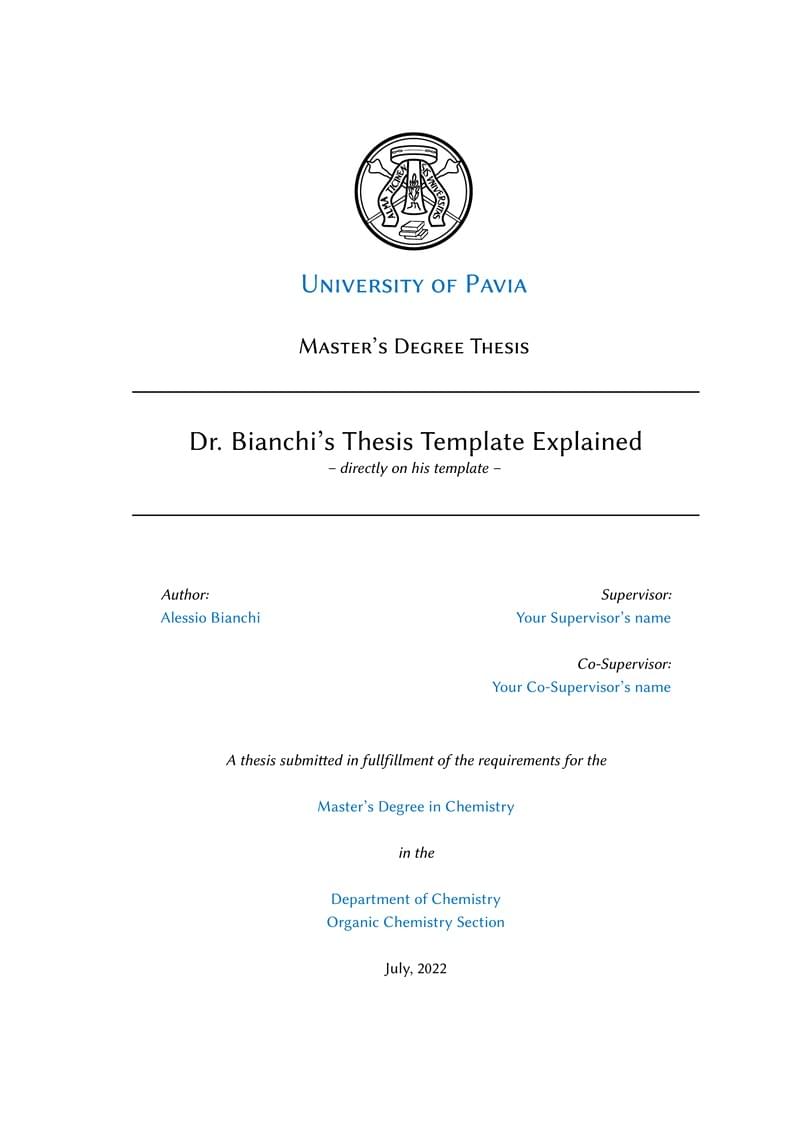 An Unofficial University of Pavia Thesis Template