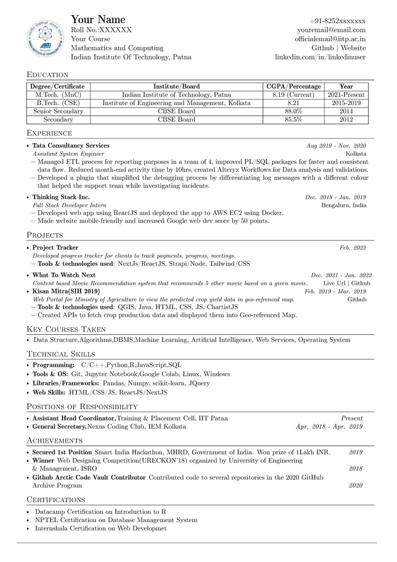 IIT Patna Resume