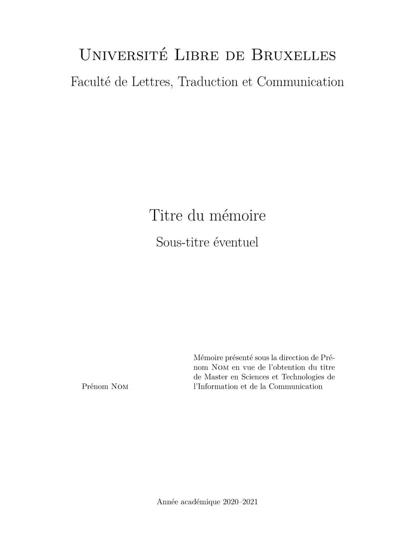 ULB - MA-STICS - Template Page de garde du TPM et du mémoire