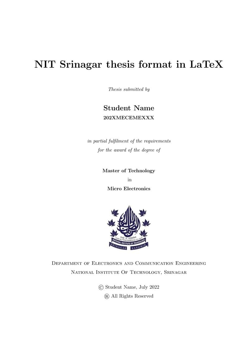 NIT Srinagar Thesis Template