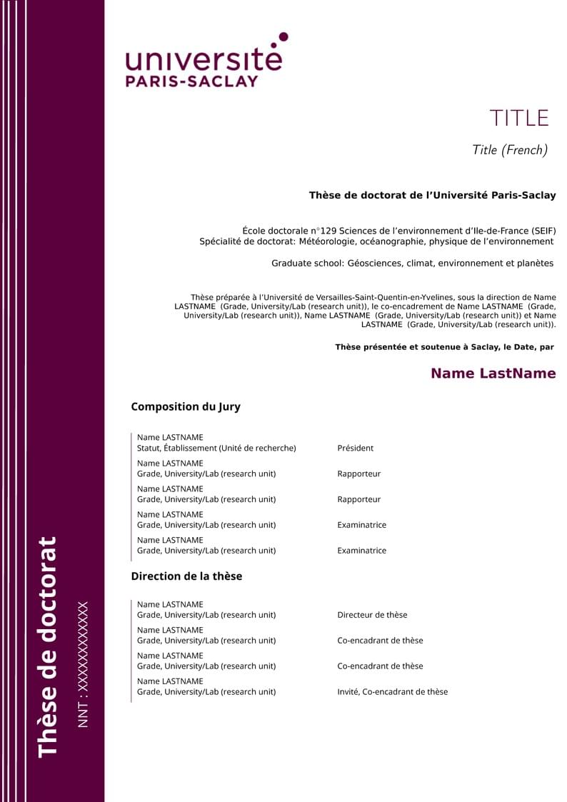 PhD Thesis Paris-Saclay University (template)