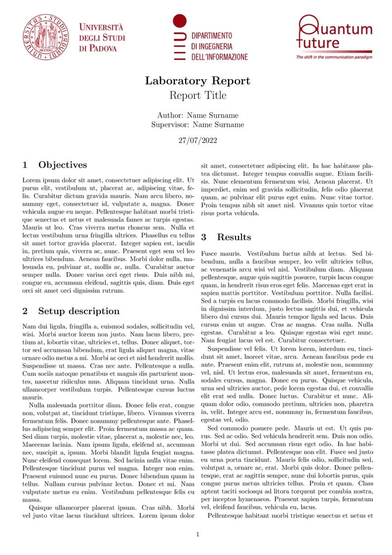 Simple Laboratory Report for Quantum Future (UniPd)