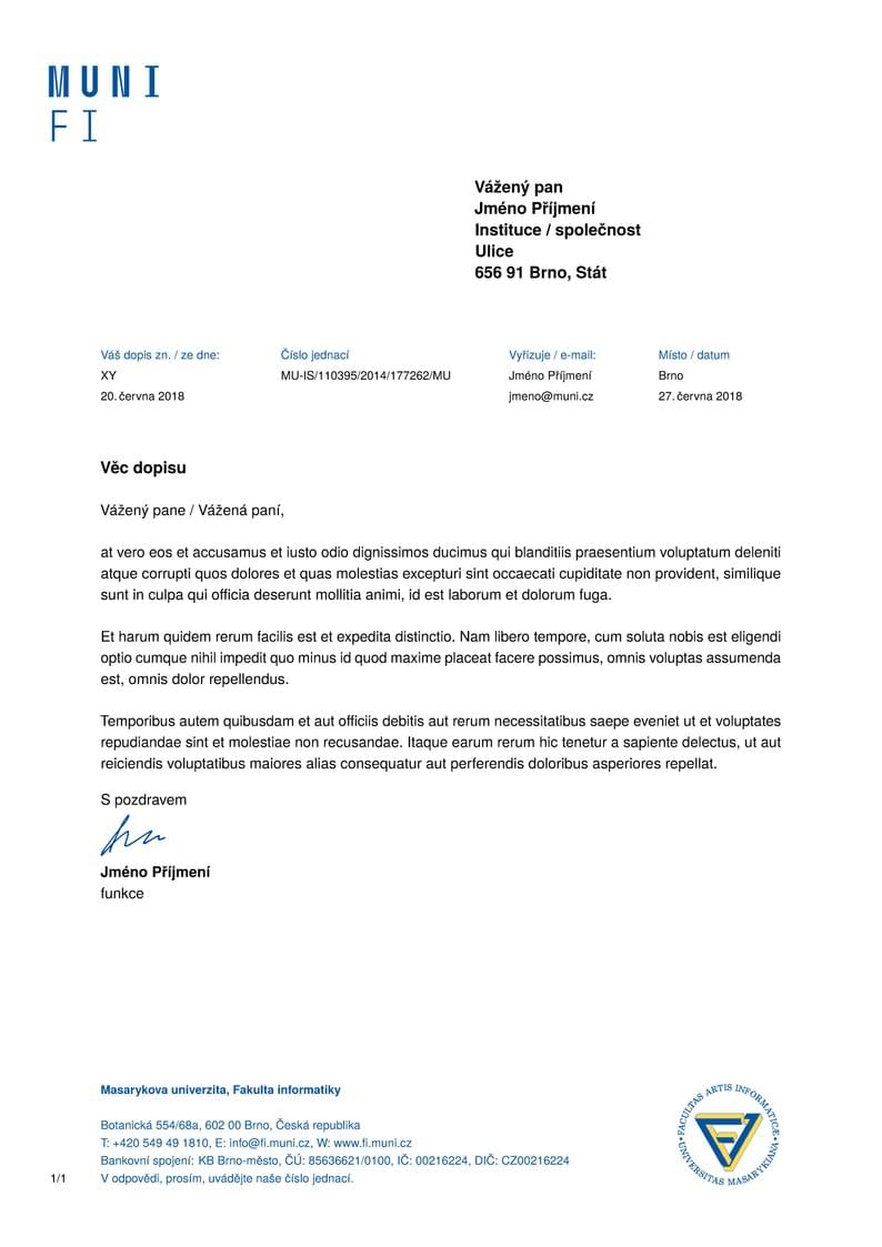 A Letter Template for the Faculty of Informatics at the Masaryk University in Brno
