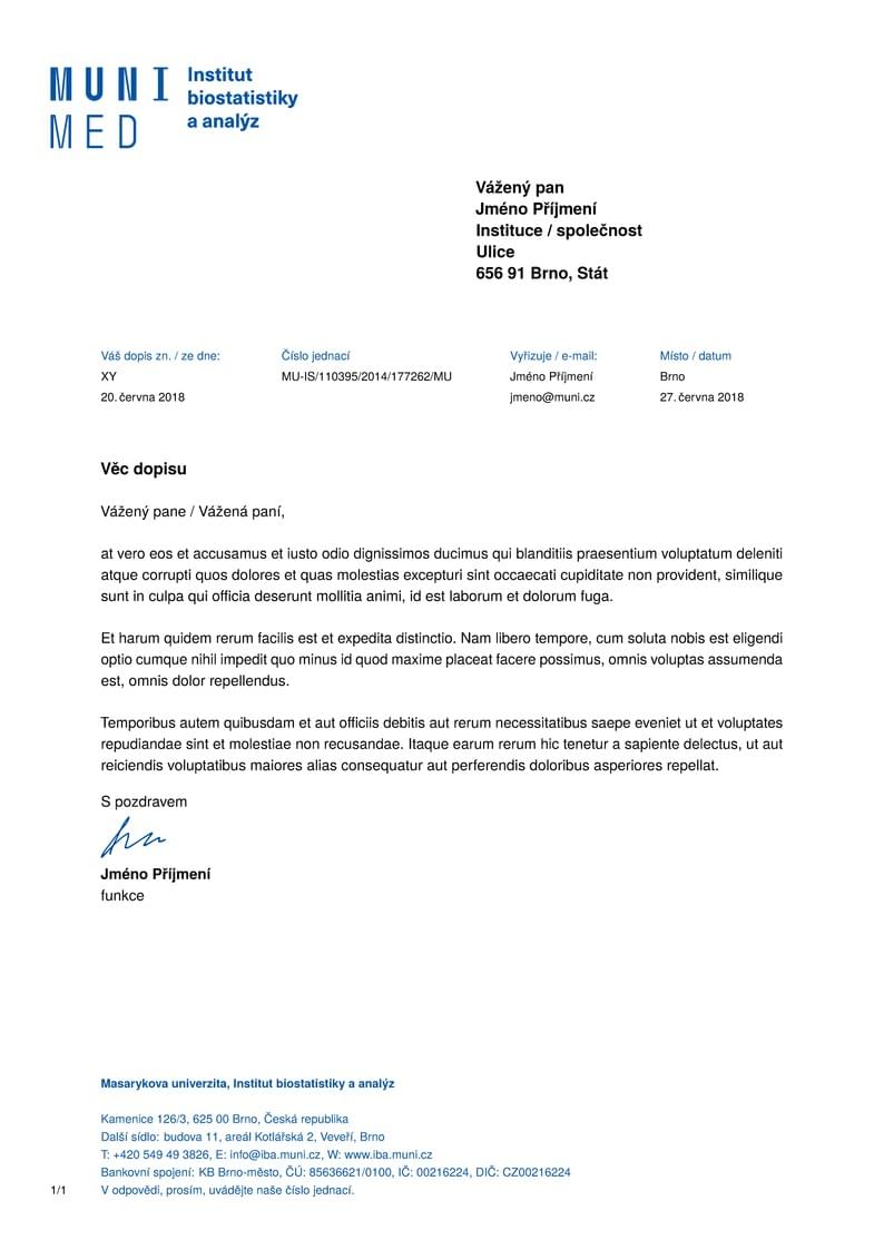 A Letter Template for the Institute for Biostatistics and Analyses at the Masaryk University in Brno
