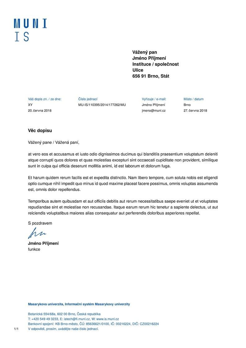 A Letter Template for the Information System at the Masaryk University in Brno
