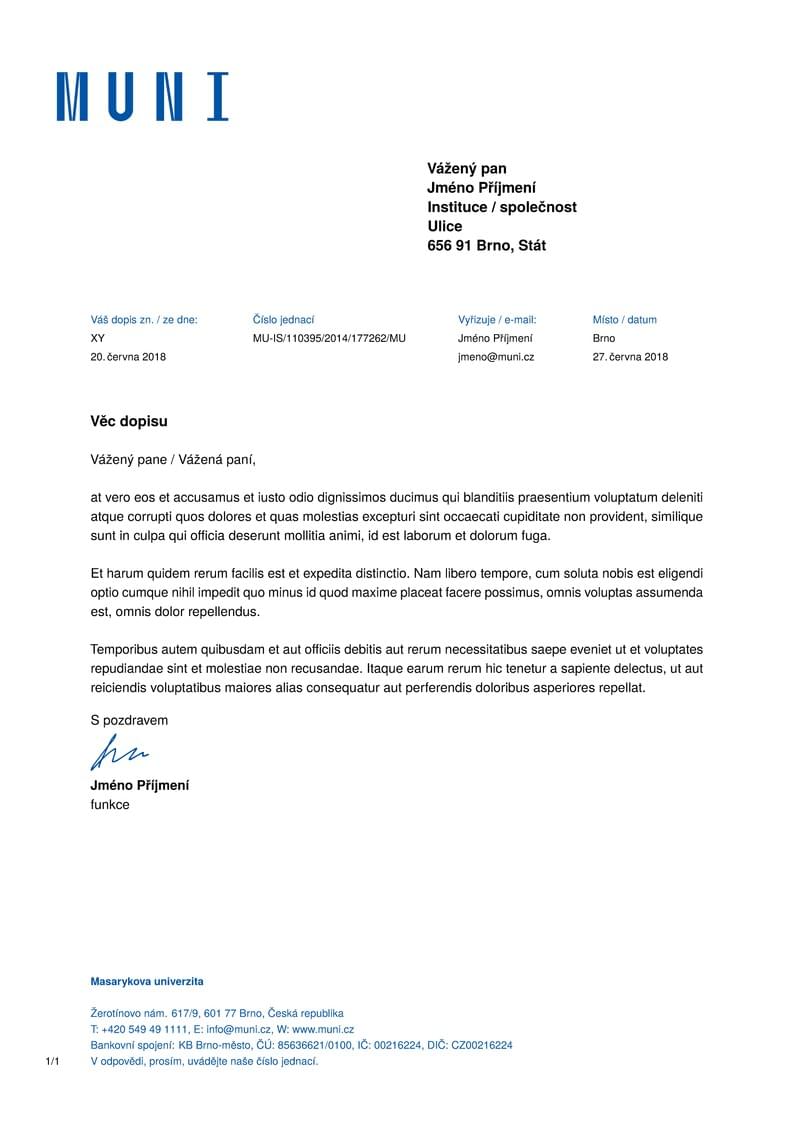 A Letter Template for the Masaryk University in Brno