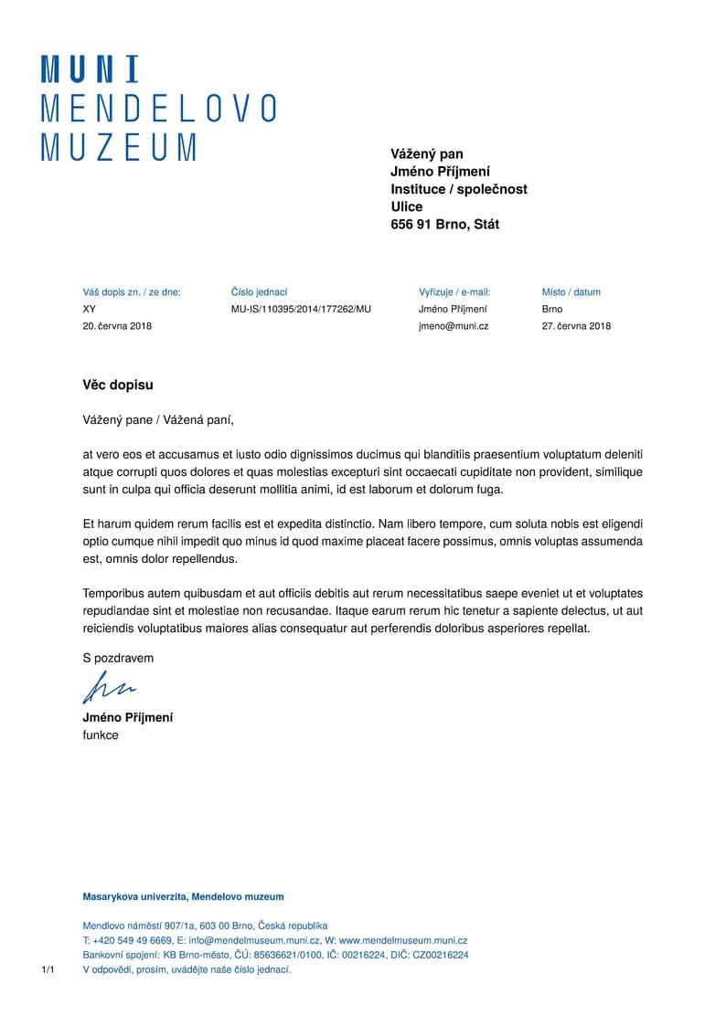 A Letter Template for the Mendel Museum at the Masaryk University in Brno
