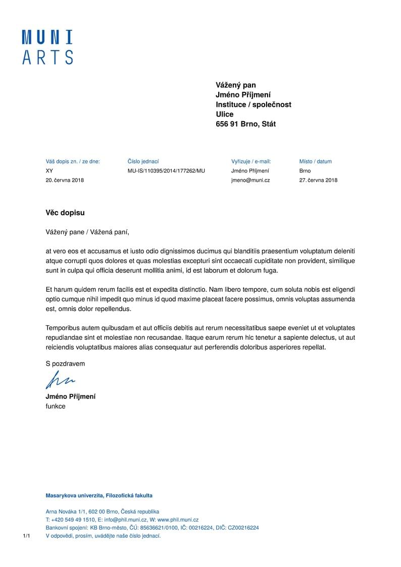 A Letter Template for the Faculty of Arts at the Masaryk University in Brno