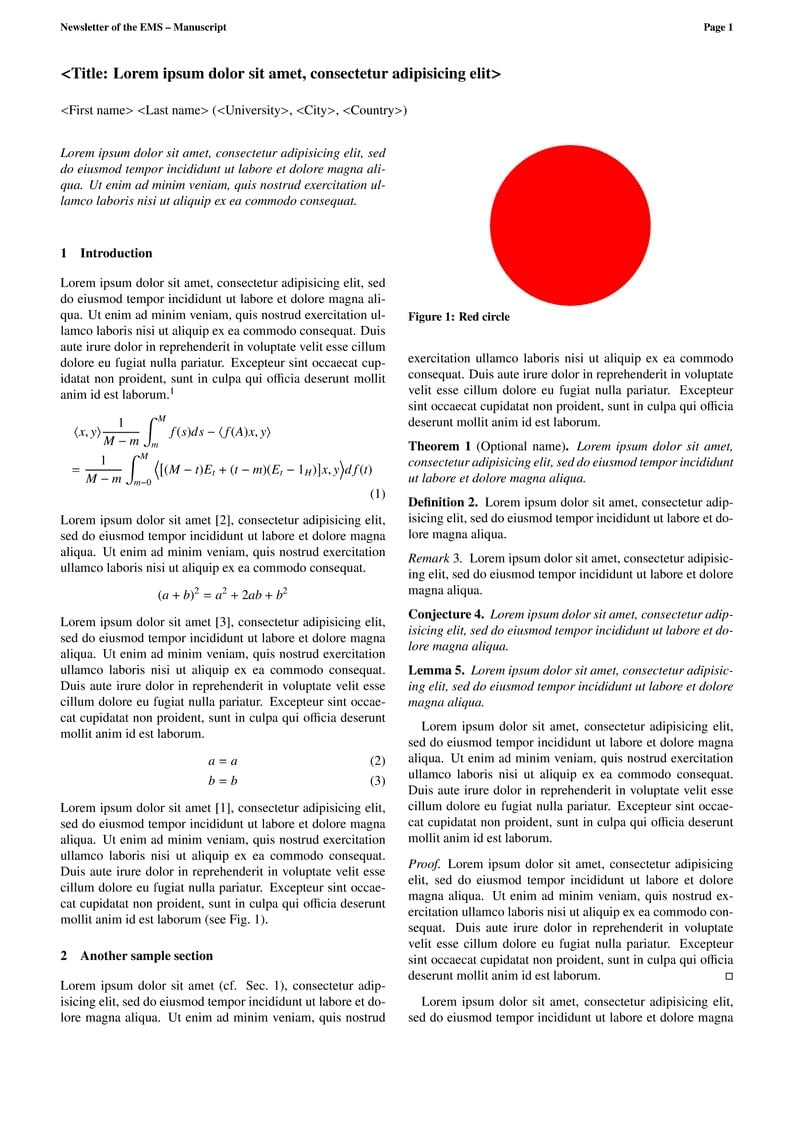 Template for European Mathematical Society Magazine