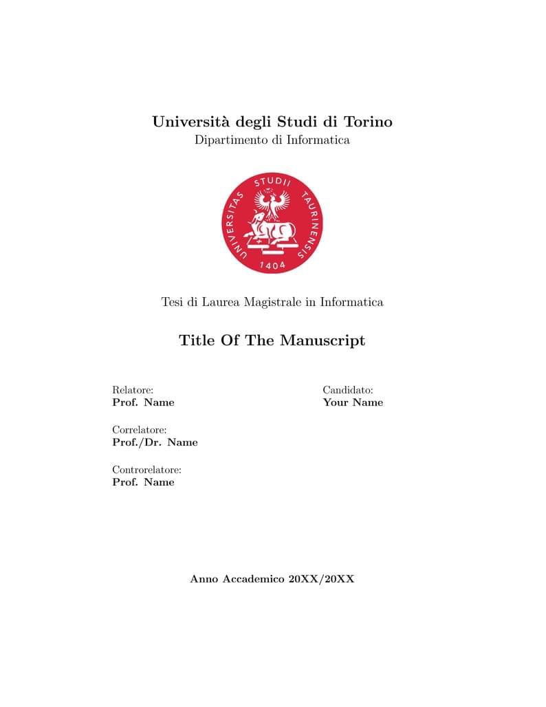 University of Turin - Computer Science - Master Thesis Template