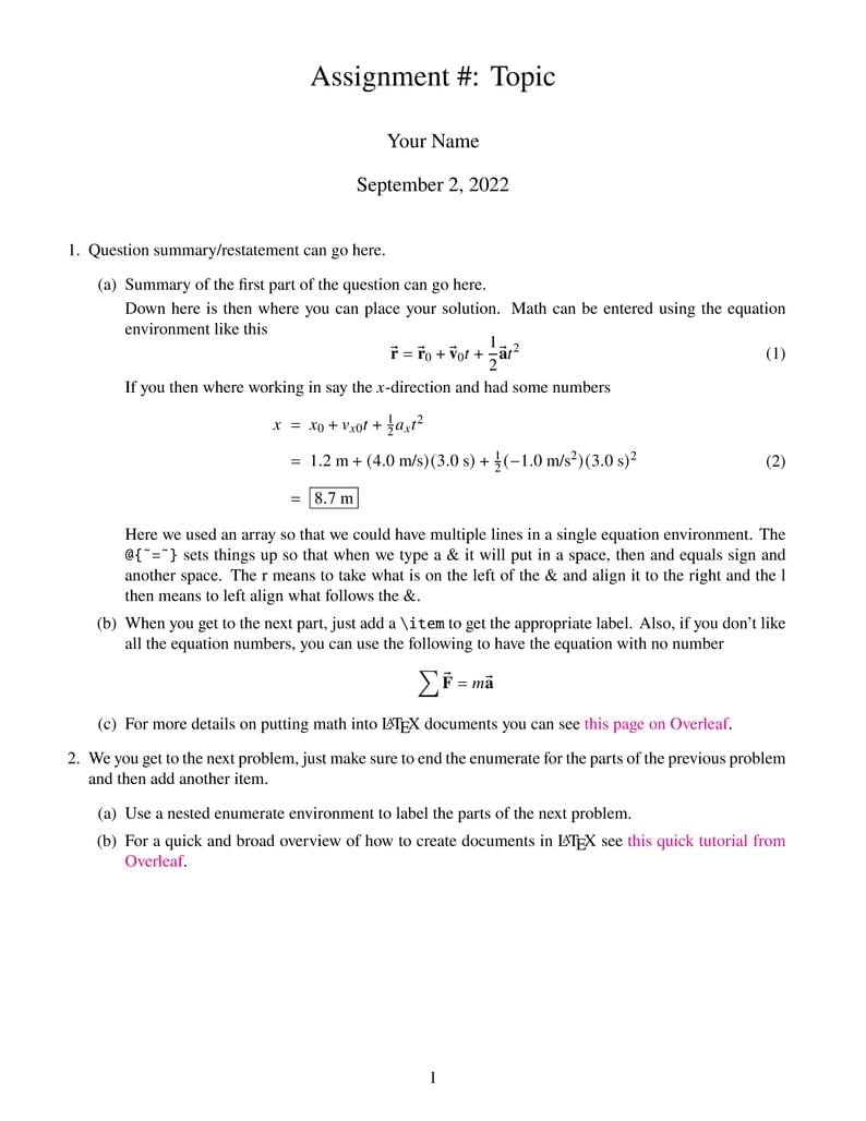 Pitt State Physics Homework Template