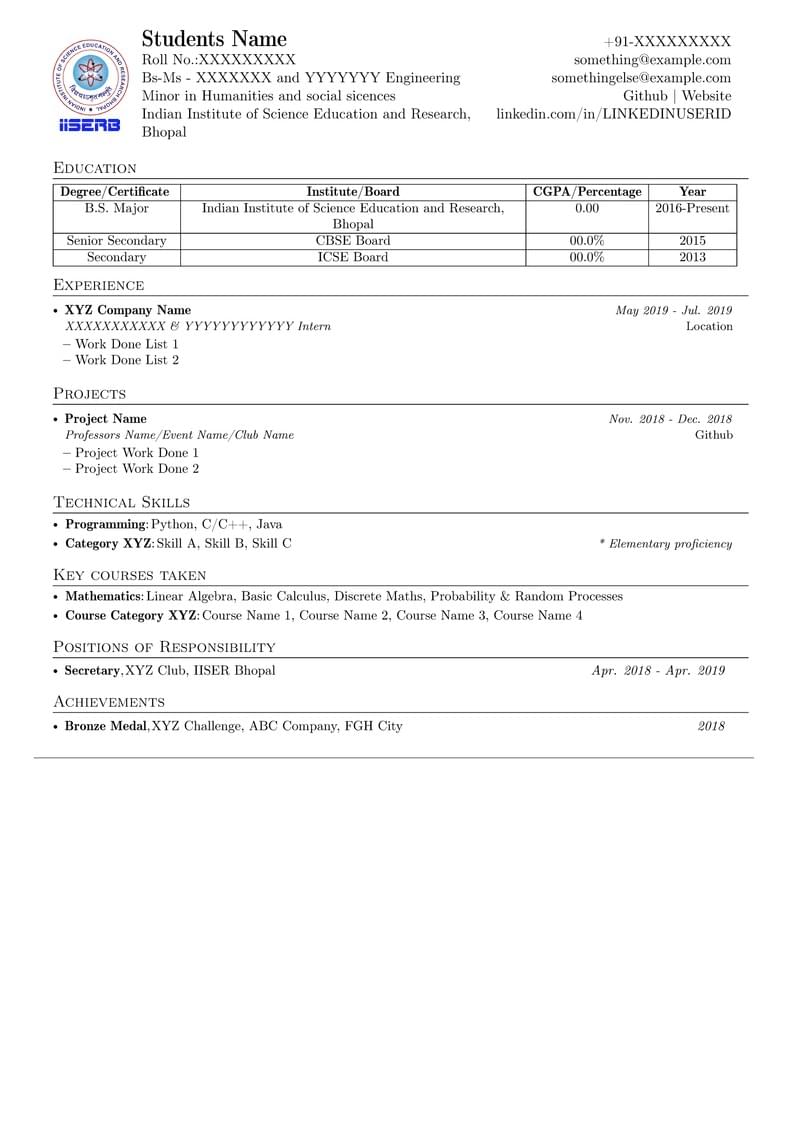IISER Bhopal CV