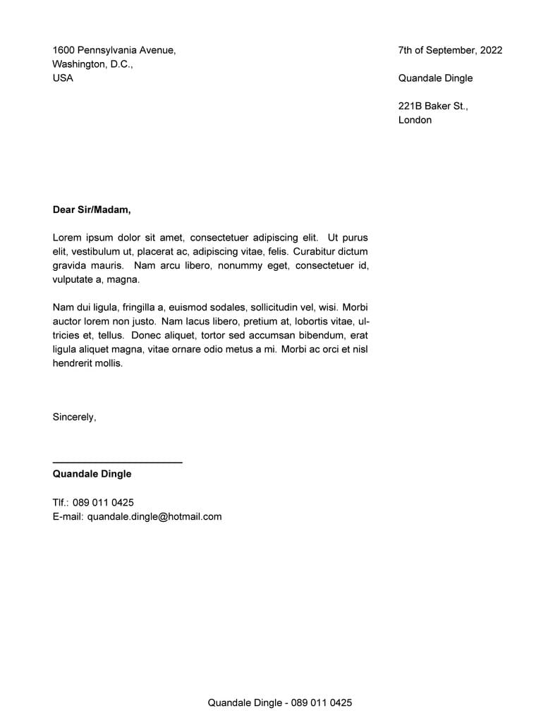 Nice Formal Letter with Second Column