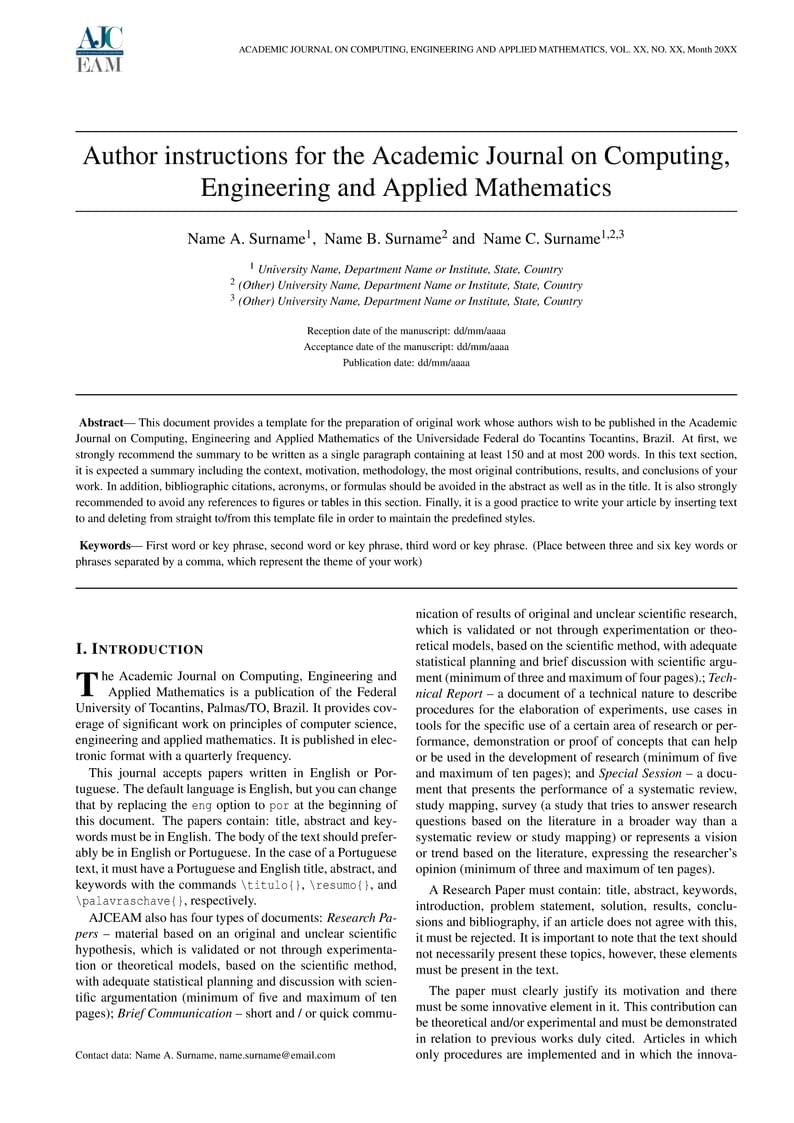 Template (AJCEAM) Academic Journal on Computing, Engineering and Applied Mathematics