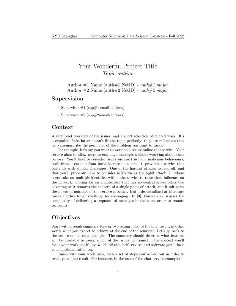 NYUSH DS-CS Capstone Outline Template
