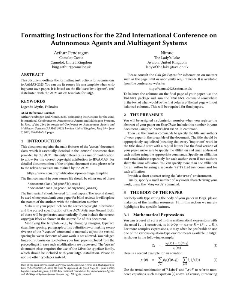 AAMAS-2023 Formatting Instructions