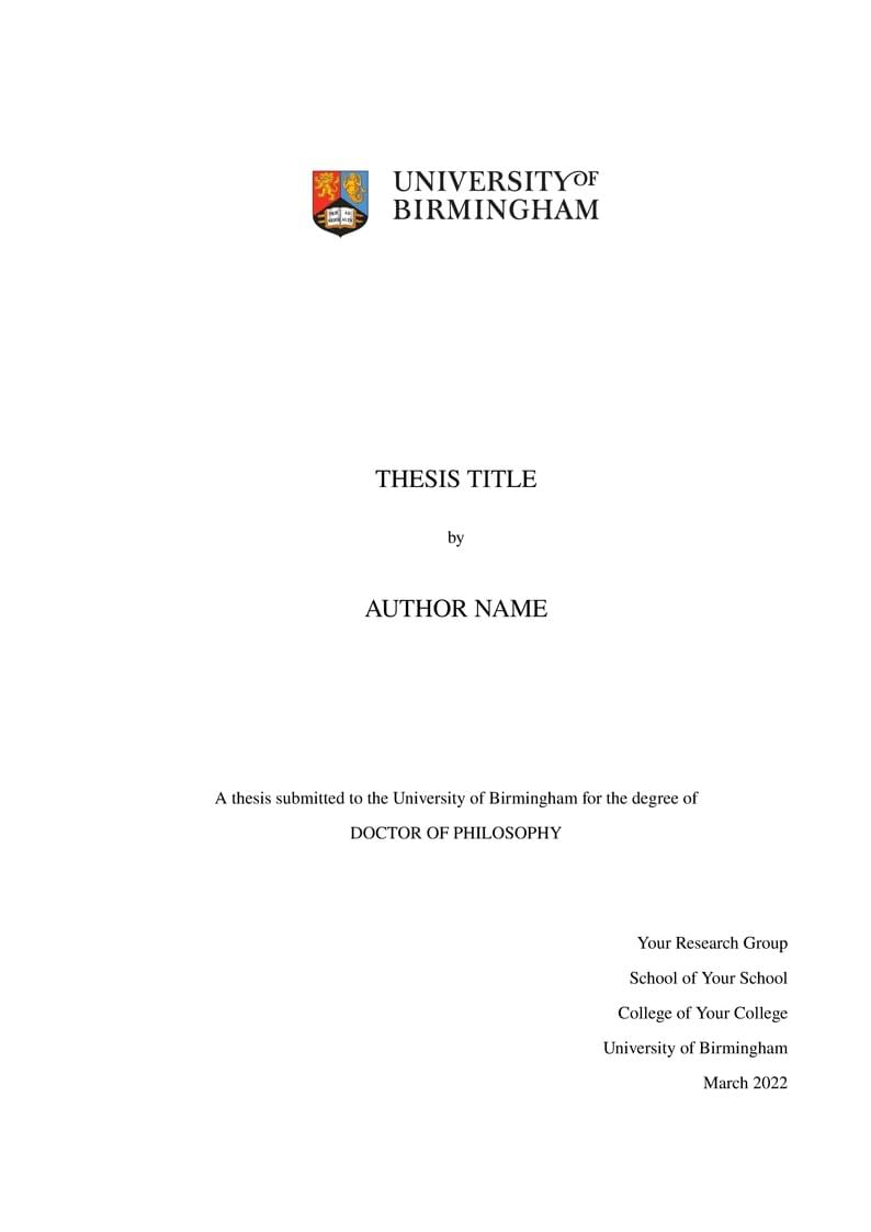 University of Birmingham Thesis Template