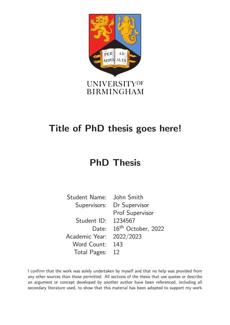 Thesis Template UoB