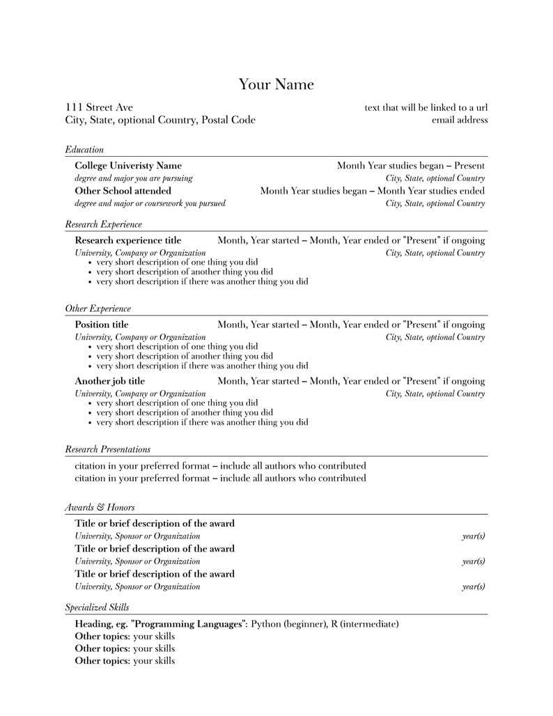 SFIUCR template CV/resume