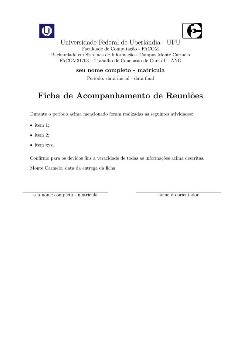 Modelo de Ficha de Reunião - FACOM31703 - TCC I