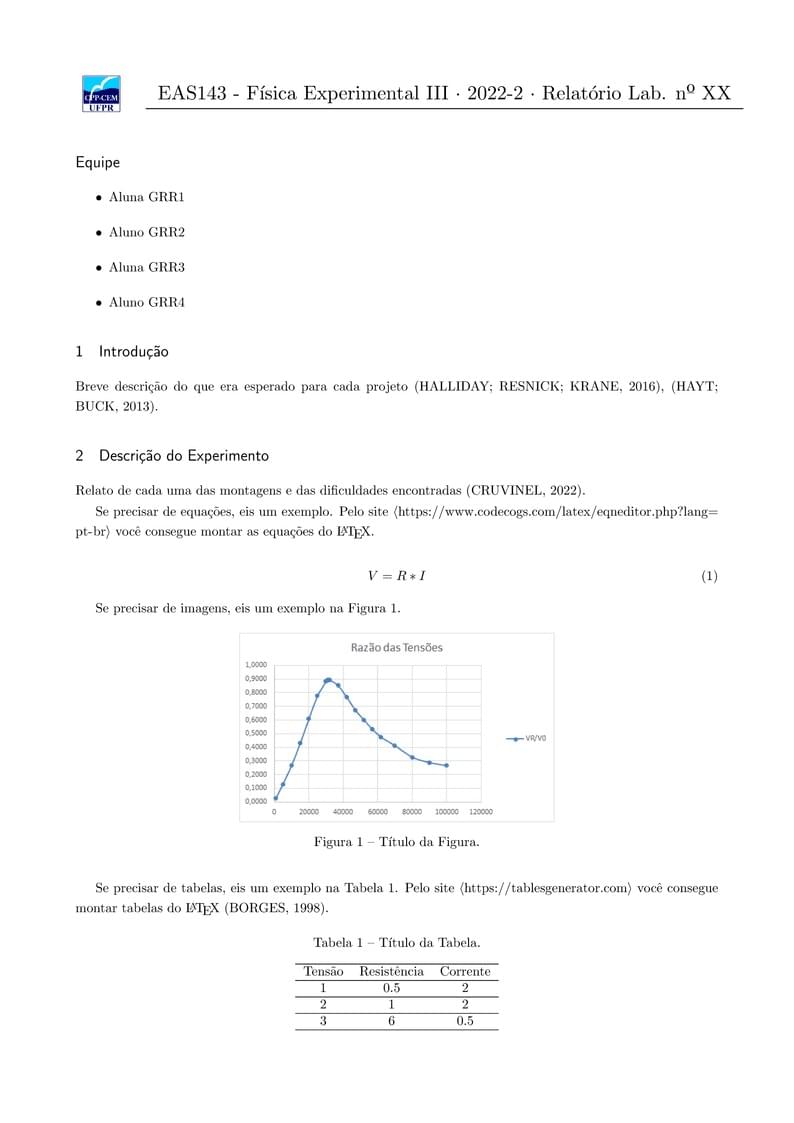 Template Relatórios EAS143- Física Experimental III - UFPR