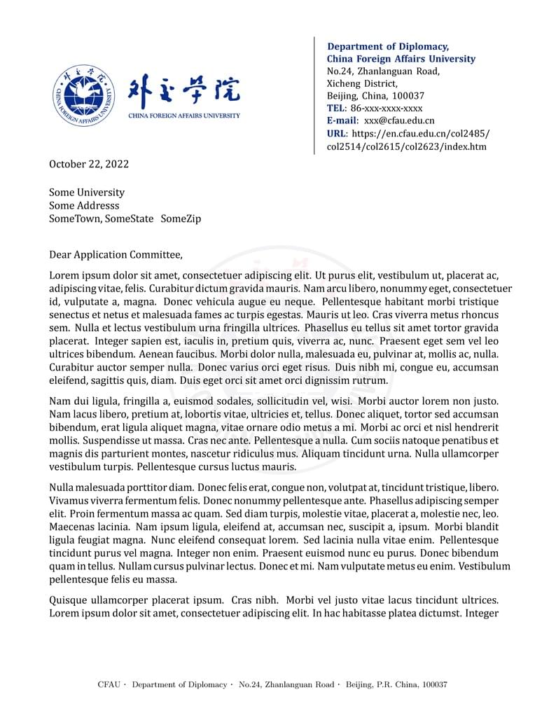 CFAU Reference Letter Template