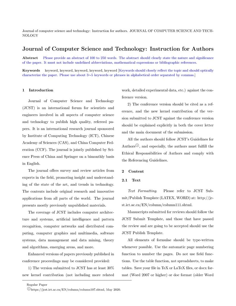 Journal of Computer Science and Technology template