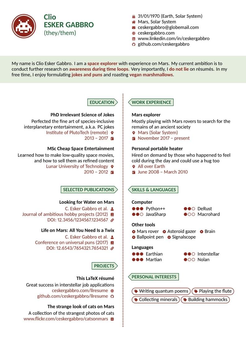 Lean LaTeX résumé