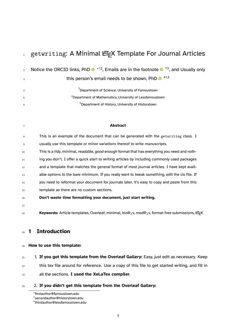 getwriting: A Minimal LaTex Template for Journal Articles