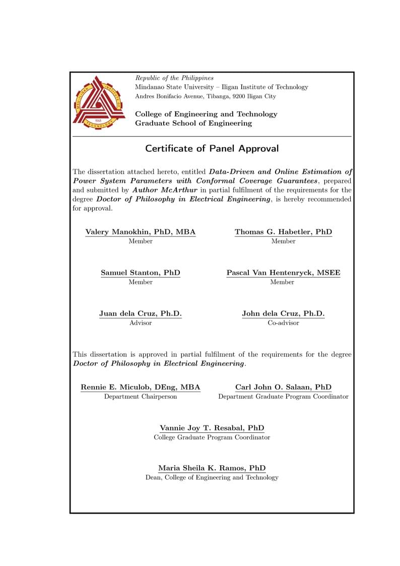 MSU-IIT Certificate of Panel Approval