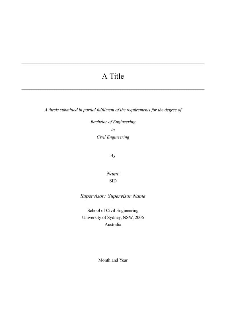 USYD Engineering Honours Thesis Template (Civil)