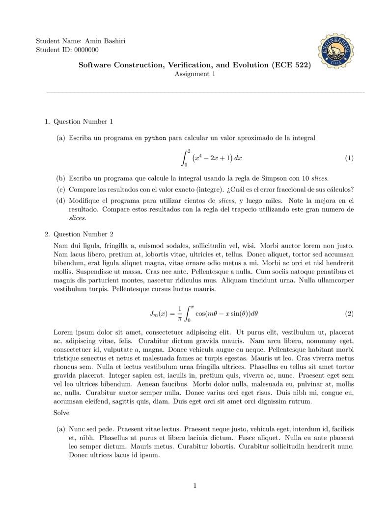 HomeWork Assignment - University of Alberta Engineering