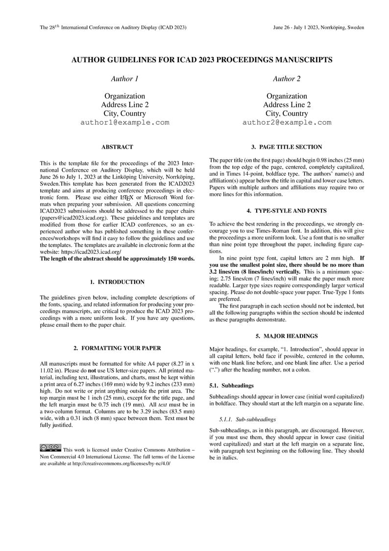 AUTHOR GUIDELINES FOR ICAD 2023 PROCEEDINGS MANUSCRIPTS