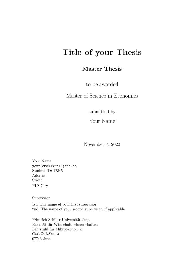 Thesis template, Microeconomics at FSU Jena