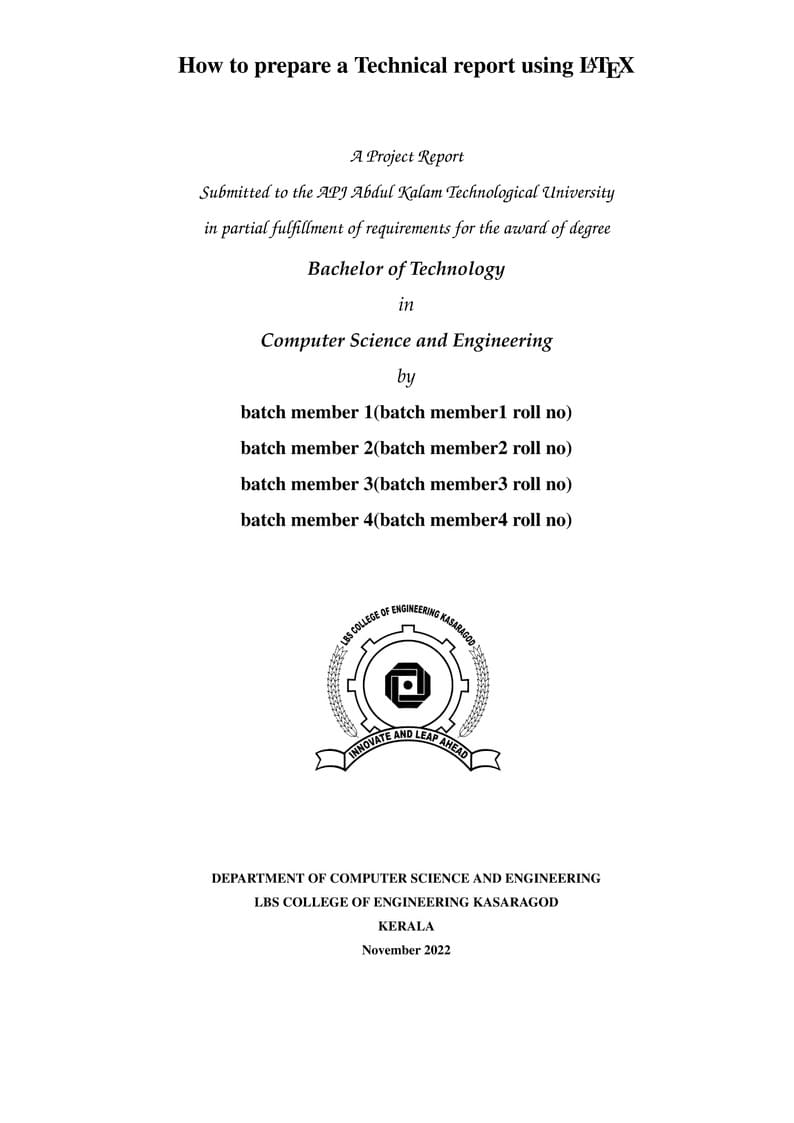 KTU B.Tech Project Report template LBSCEK