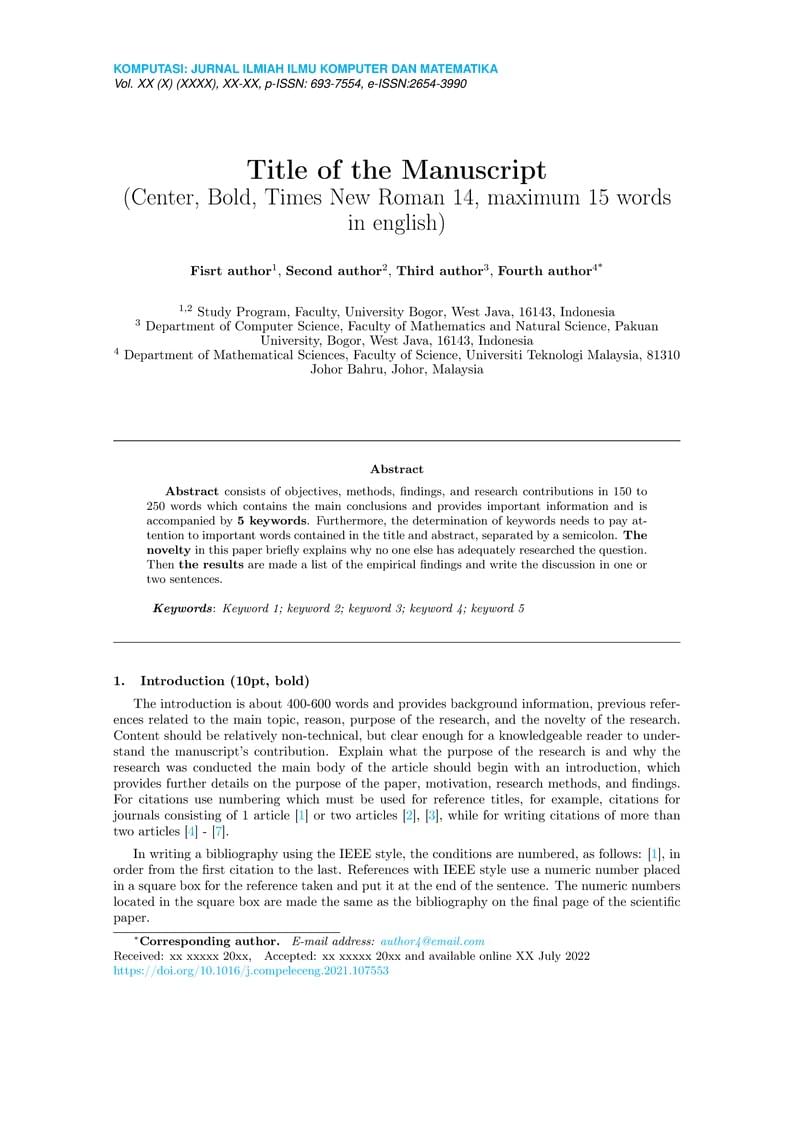 Komputasi: Jurnal Ilmiah Ilmu Komputer dan Matematika