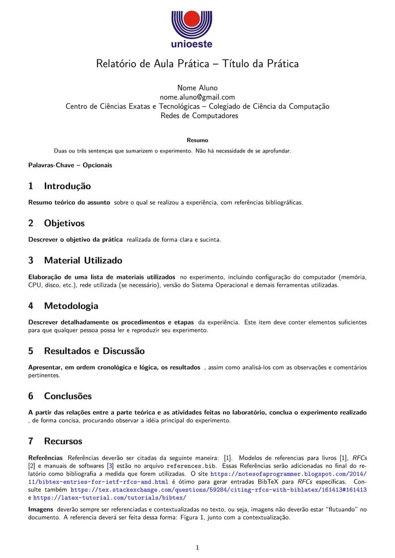 Modelo de Relatório de Aulas Práticas de Redes